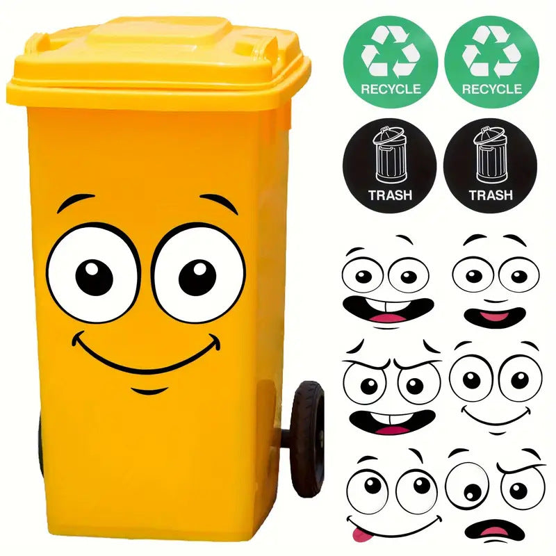Eco-Friendly Trash Can Face Sticker Set