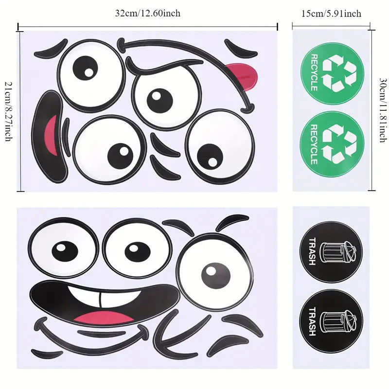 Eco-Friendly Trash Can Face Sticker Set
