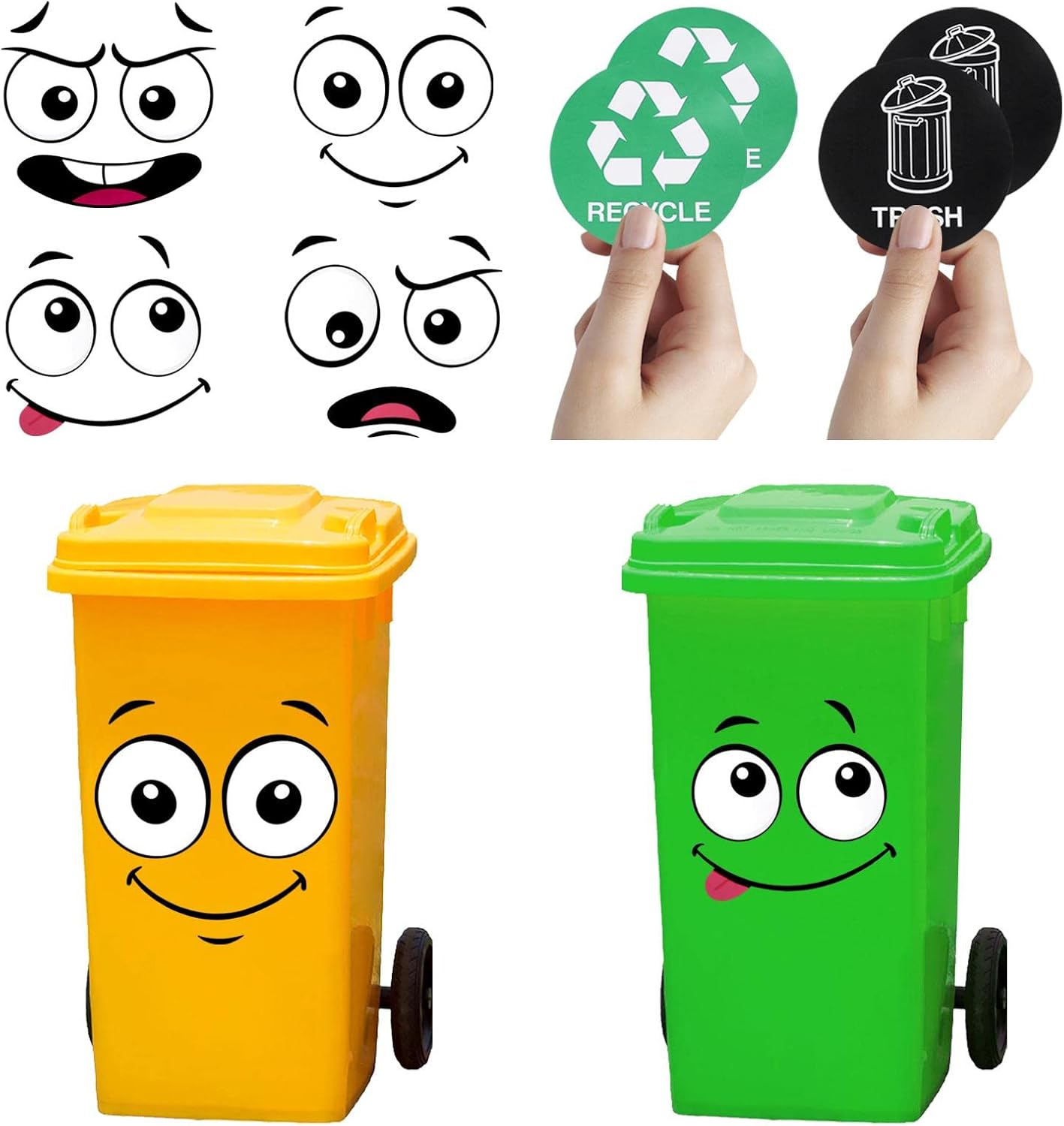 Eco-Friendly Trash Can Face Sticker Set