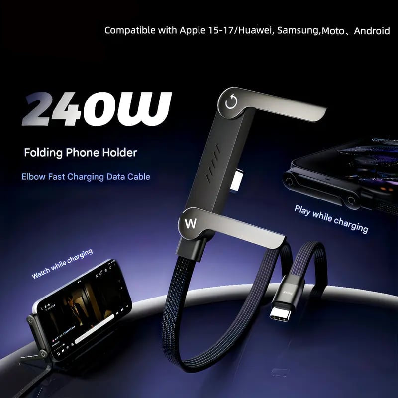 2-in-1 Invisible Charger Cable with Stand – 240W Super Fast Charging & Secure Phone Holder