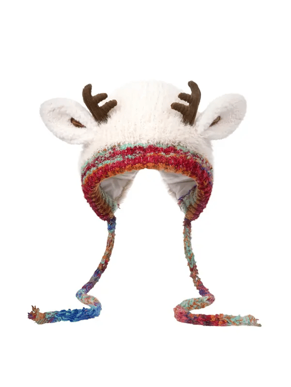 Warm Fluffy Christmas Reindeer Antler Hat | Cute 2-in-1 Wear