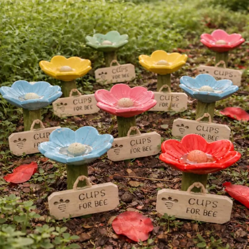 Flower-Shaped Resin Bee Watering Station