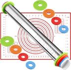 Adjustable Stainless Steel Rolling Pin with Thickness Rings