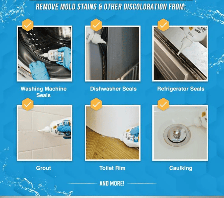 LIMITED SALE !! Mold Remover Gel with Scrub Brush – Heavy Duty Mildew Stain Cleaner for Washer Gasket, Shower Caulk, Tile Grout & Bathroom