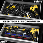 2PCS Magnetic Slidable Drill Bit Holder, 80 Holes Bit Storage with Strong Magnetic Rail