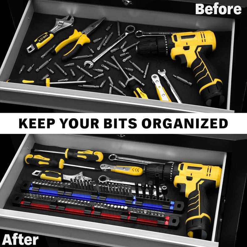 2PCS Magnetic Slidable Drill Bit Holder, 80 Holes Bit Storage with Strong Magnetic Rail