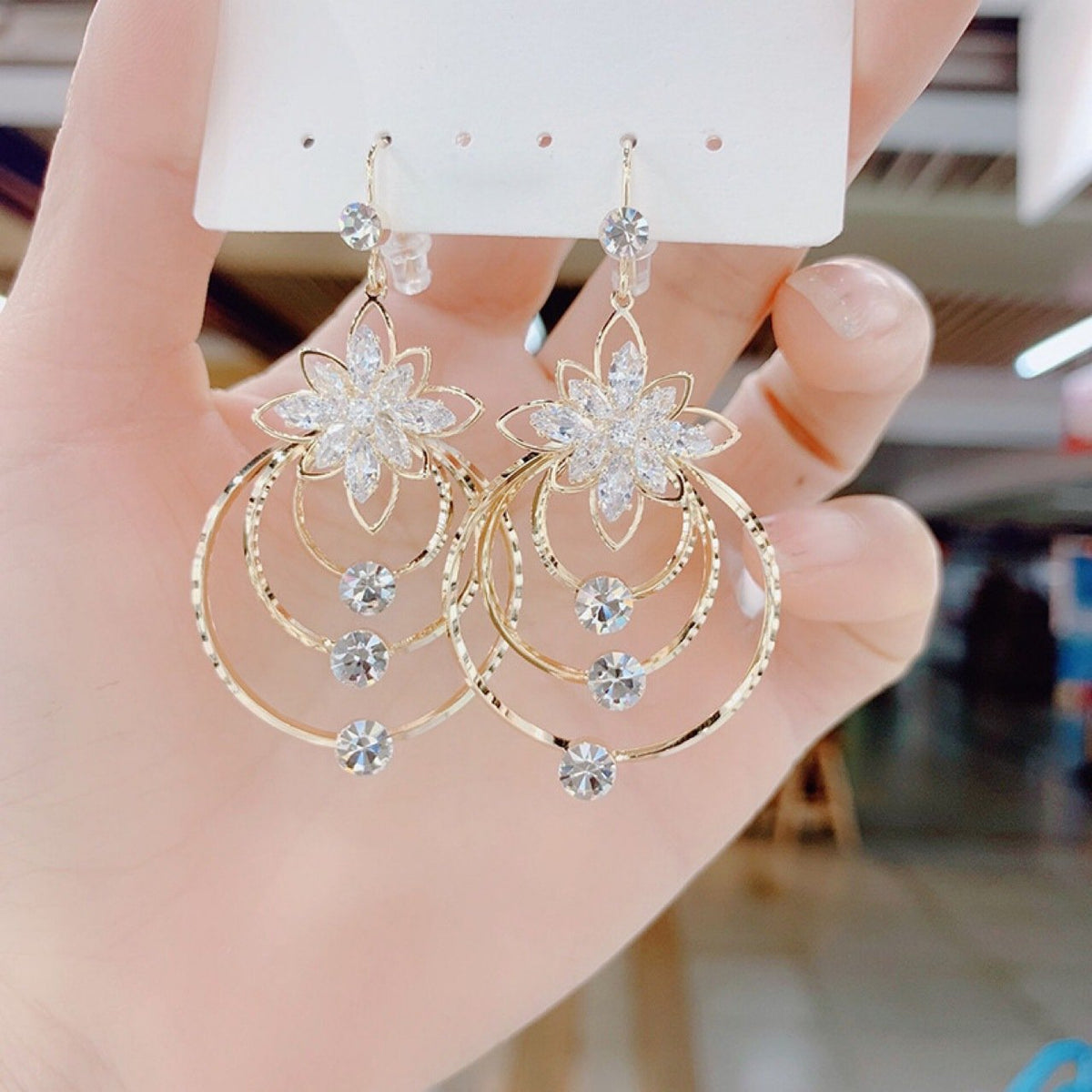 Geometric Multi-Layered Round Flower Earrings