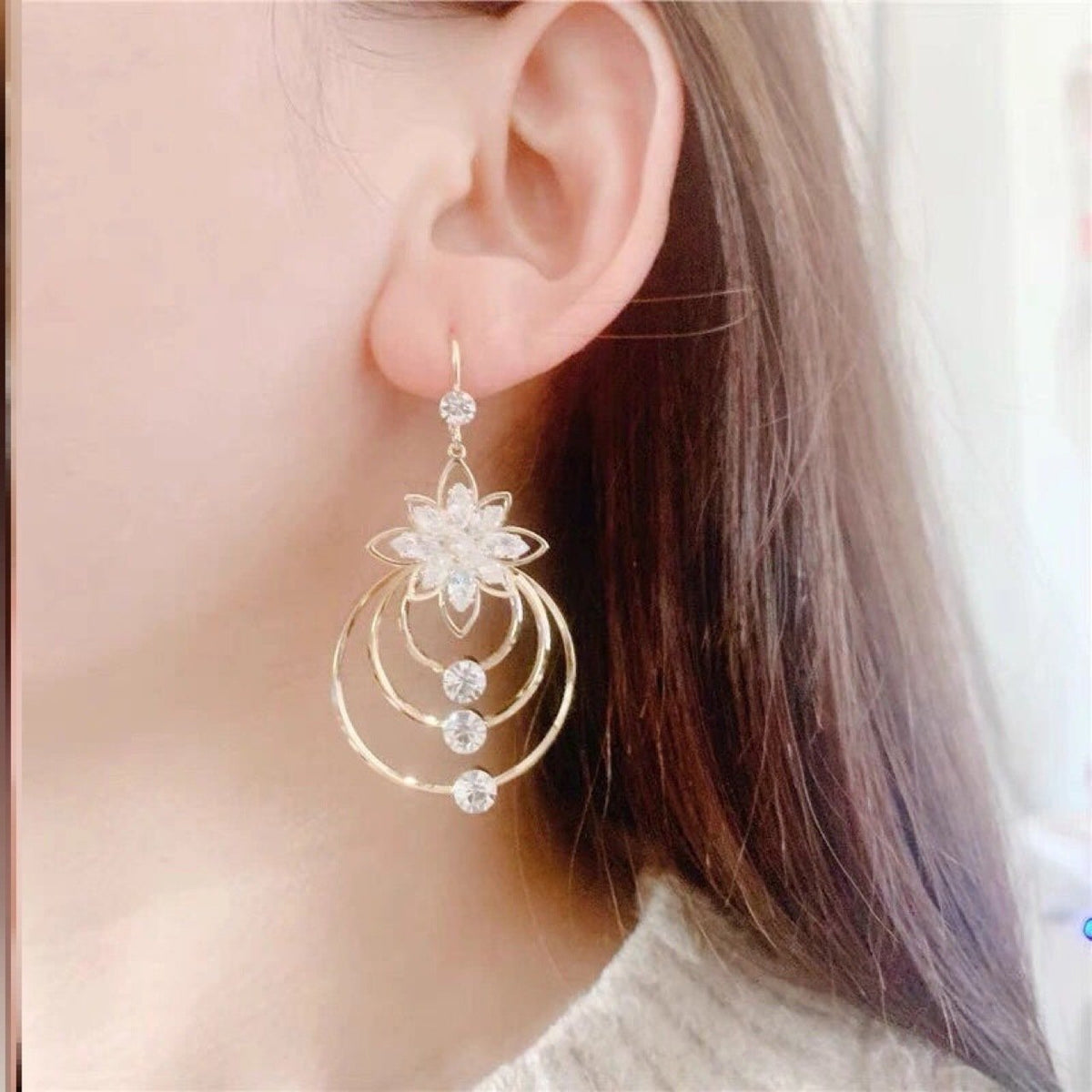 Geometric Multi-Layered Round Flower Earrings
