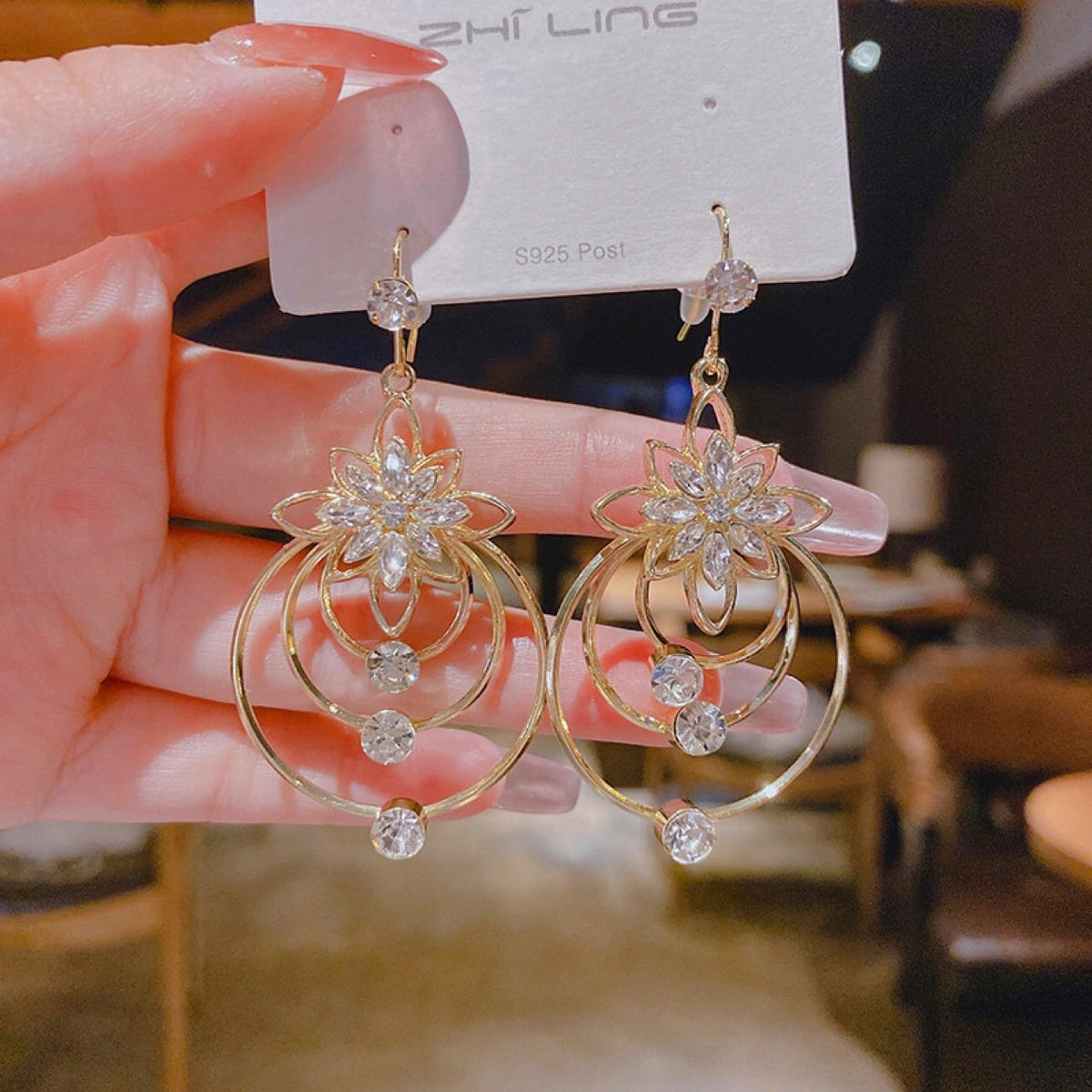 Geometric Multi-Layered Round Flower Earrings