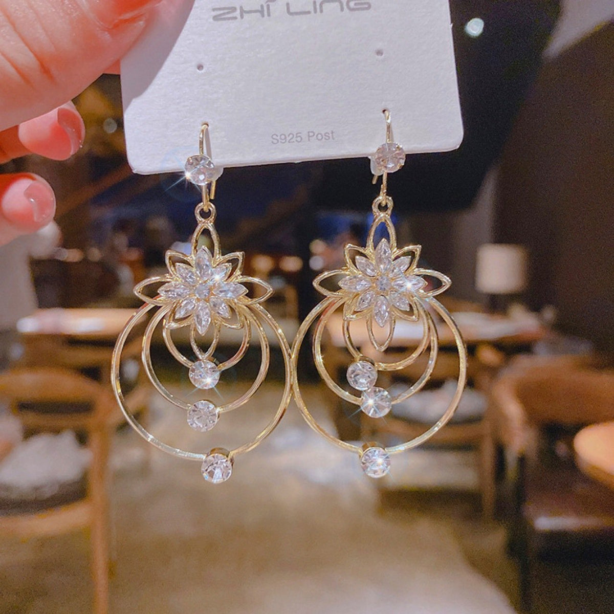 Geometric Multi-Layered Round Flower Earrings