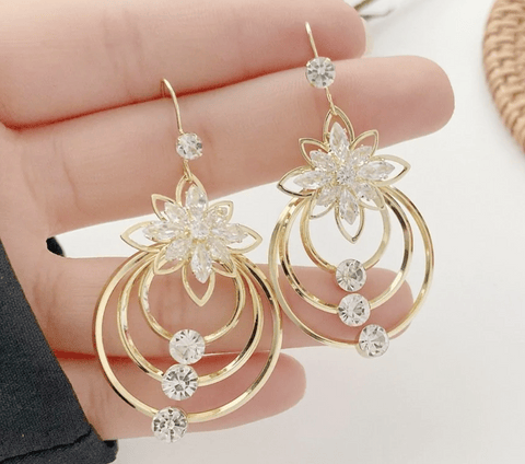 Geometric Multi-Layered Round Flower Earrings