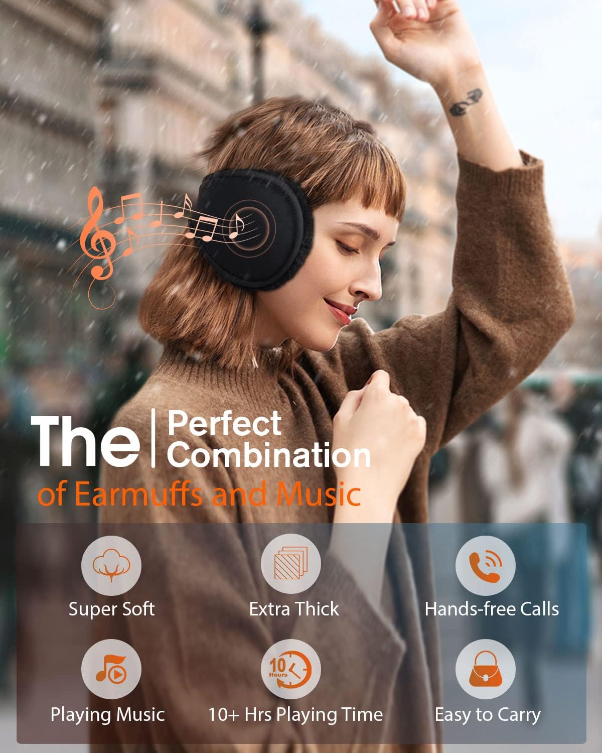 Bluetooth Headphones Earmuffs, Built-in HD Speakers and Microphone for Biking Running