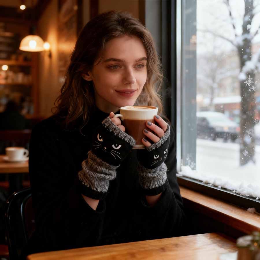 Cute Women’s Knitted Cat Gloves — For Warm Hands & Free Fingers