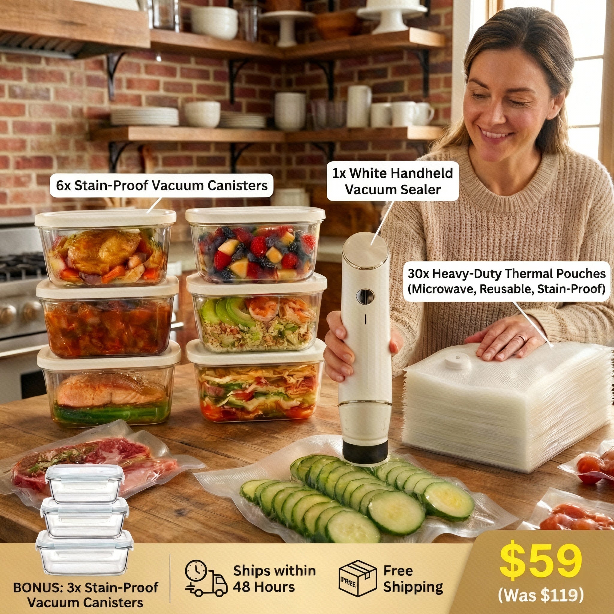 ChefShield™ Wireless Sealer + 6 Heavy-Duty Vacuum Pouches + 30 Heavy-Duty Vacuum Pouches
