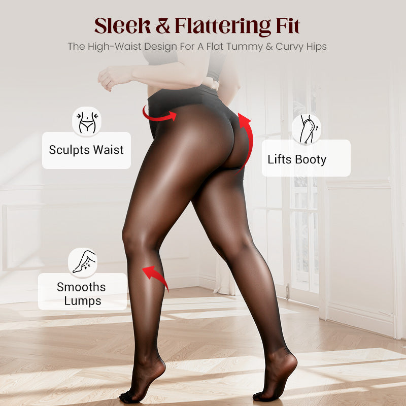 Transparent High-Waisted Shiny Sheer Tights for Women - Sheer & Comfortable