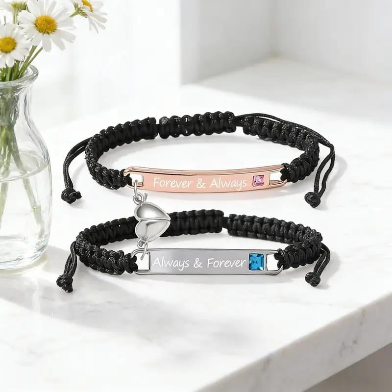 Valentine's Day - Adjustable couple bracelets with heart charm for love
