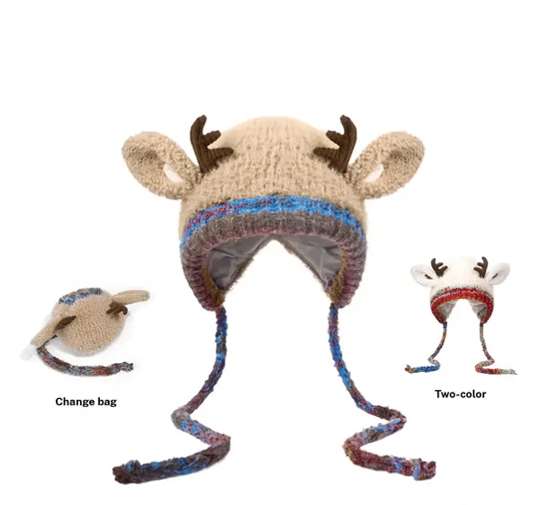 Warm Fluffy Christmas Reindeer Antler Hat | Cute 2-in-1 Wear