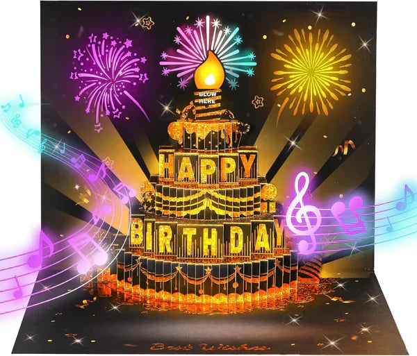 LSAT DAY SALE !! 3D Pop Up Musical Birthday Card with Lights & Song
