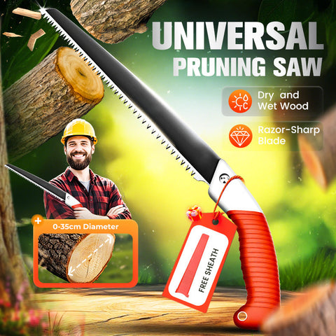 Lightweight and sharp universal pruning saw with sheath