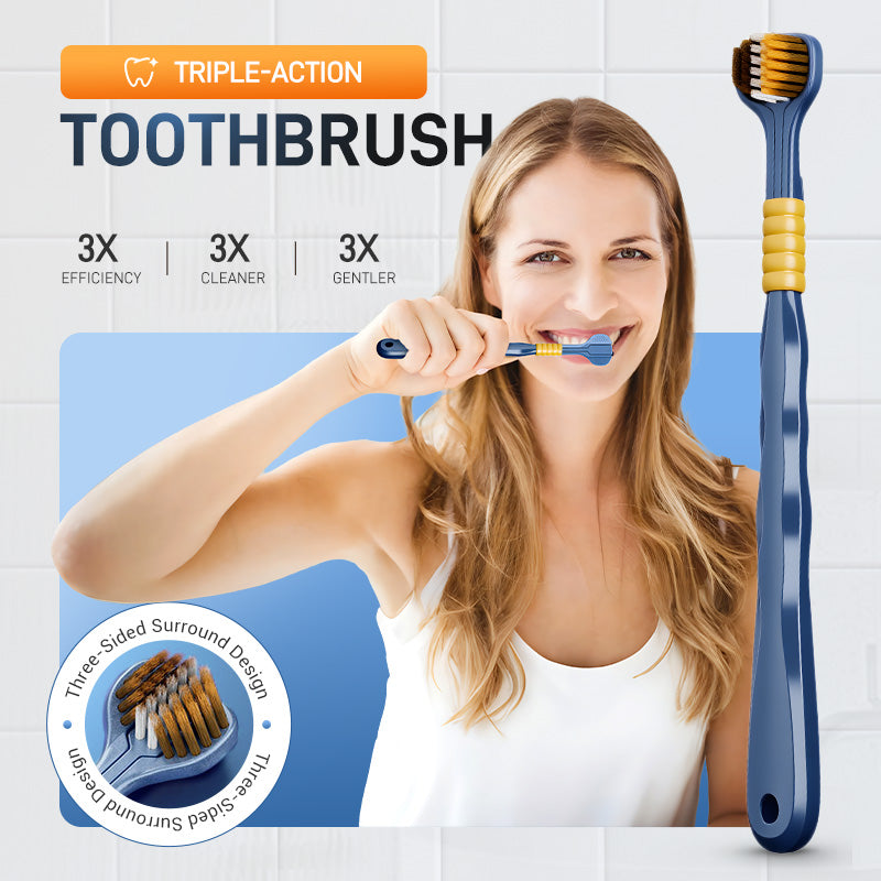 Three-headed multi-angle cleaning toothbrush