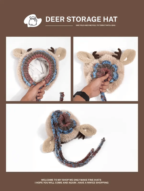 Warm Fluffy Christmas Reindeer Antler Hat | Cute 2-in-1 Wear