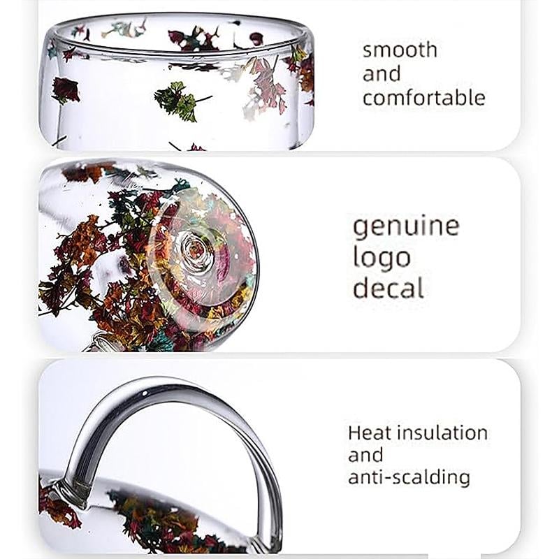 Transparent Double Glass Flower Tea Cup 350 ml