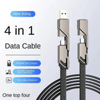 New 4-in-1 Cable 100W [Fast Charging & Data Sync] Flat Braided Multi Charger Cord Combo Lightning/Type C/USB A Ports