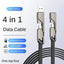 New 4-in-1 Cable 100W [Fast Charging & Data Sync] Flat Braided Multi Charger Cord Combo Lightning/Type C/USB A Ports