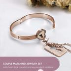 Lock Projection Diamond Bracelet and Key Necklace Set