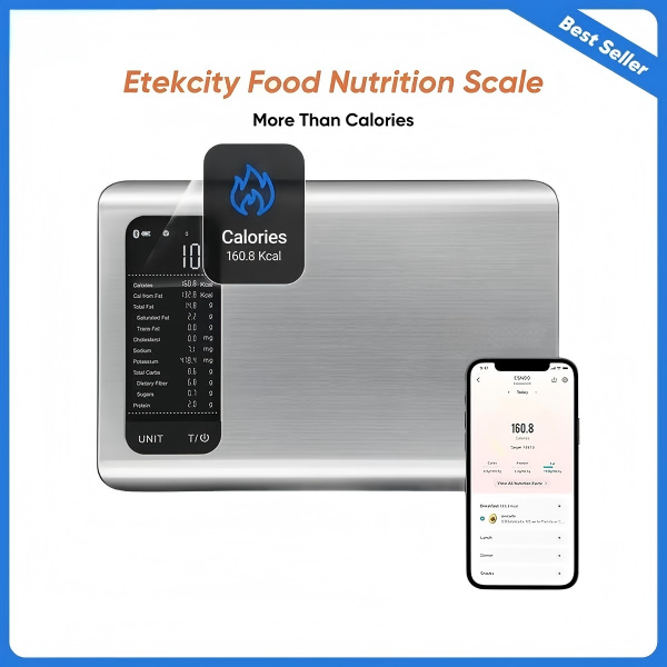 AI Smart Food Scale | 19 Nutrient Facts Auto Scan | Digital Calorie Counter for Meal Prep & Fitness | Compact Stainless Design