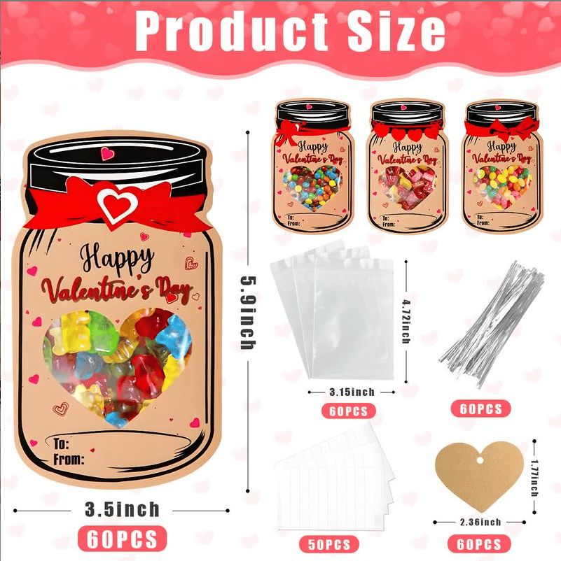 Valentines Day Cards for Kids - 60 Pack Mason Jar Valentine Gifts Cards