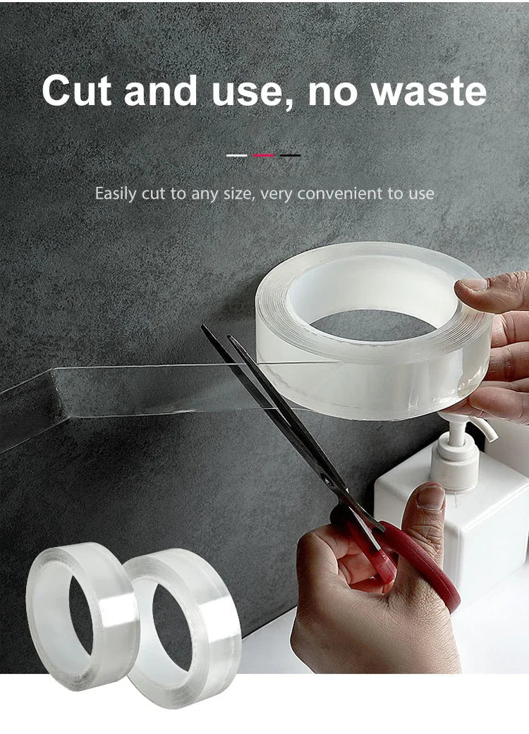 Transparent nano magic tape that leaves no residue, reusable double-sided handle
