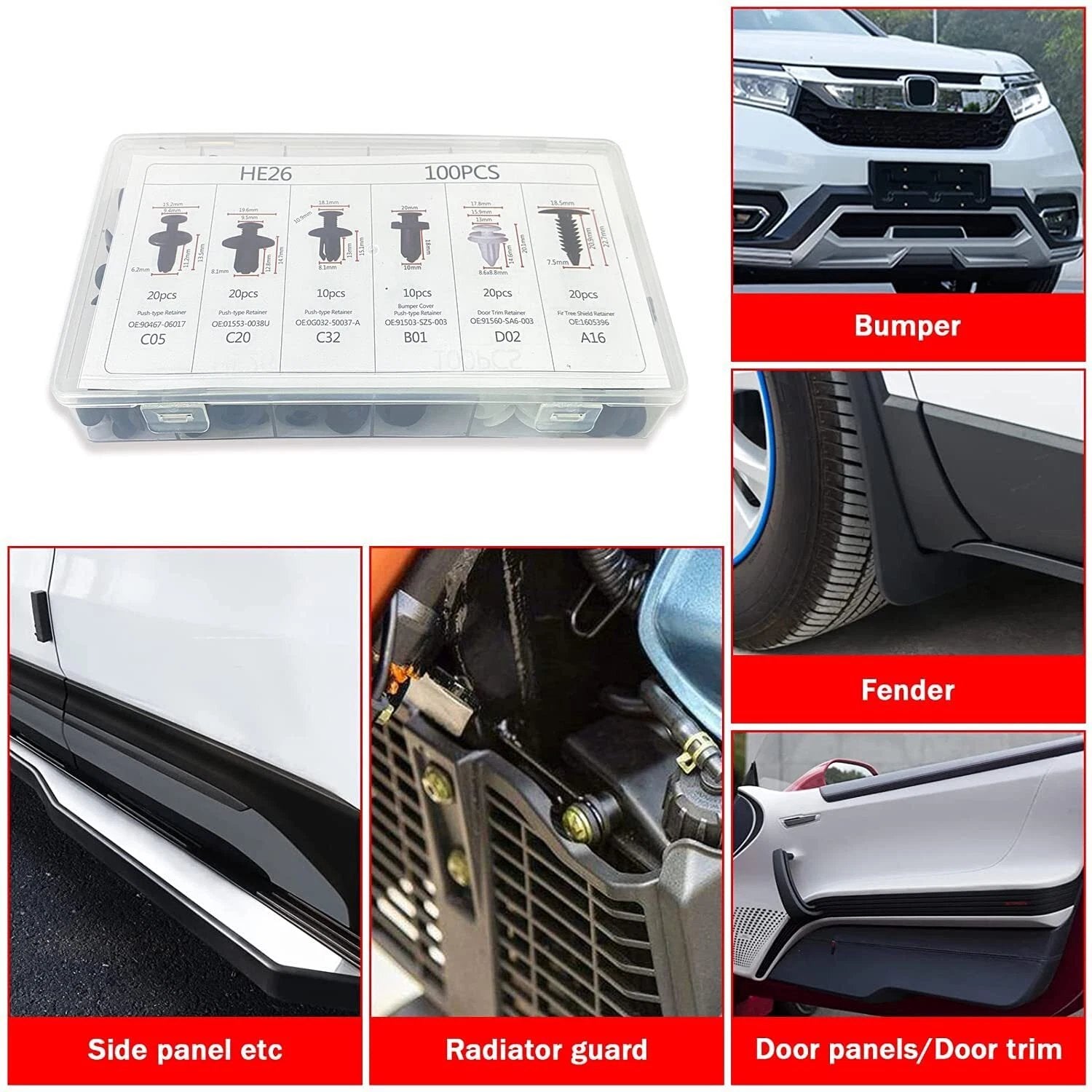 100pcs Universal Expansion Screw Clips Set– Suitable For Car Mudguards, Door Panels, C05 C20 C32 B01 D02 A16 automotive parts