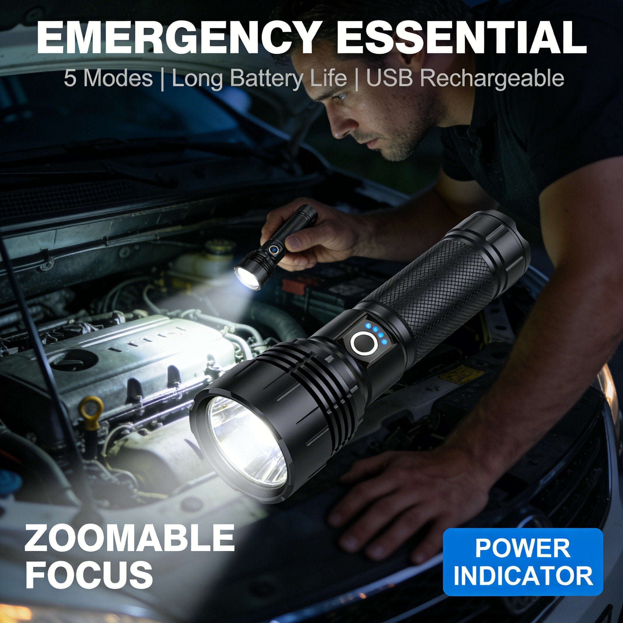 Rechargeable LED Flashlight - High Lumen, Waterproof, Ultra Bright Flashlight for Emergencies