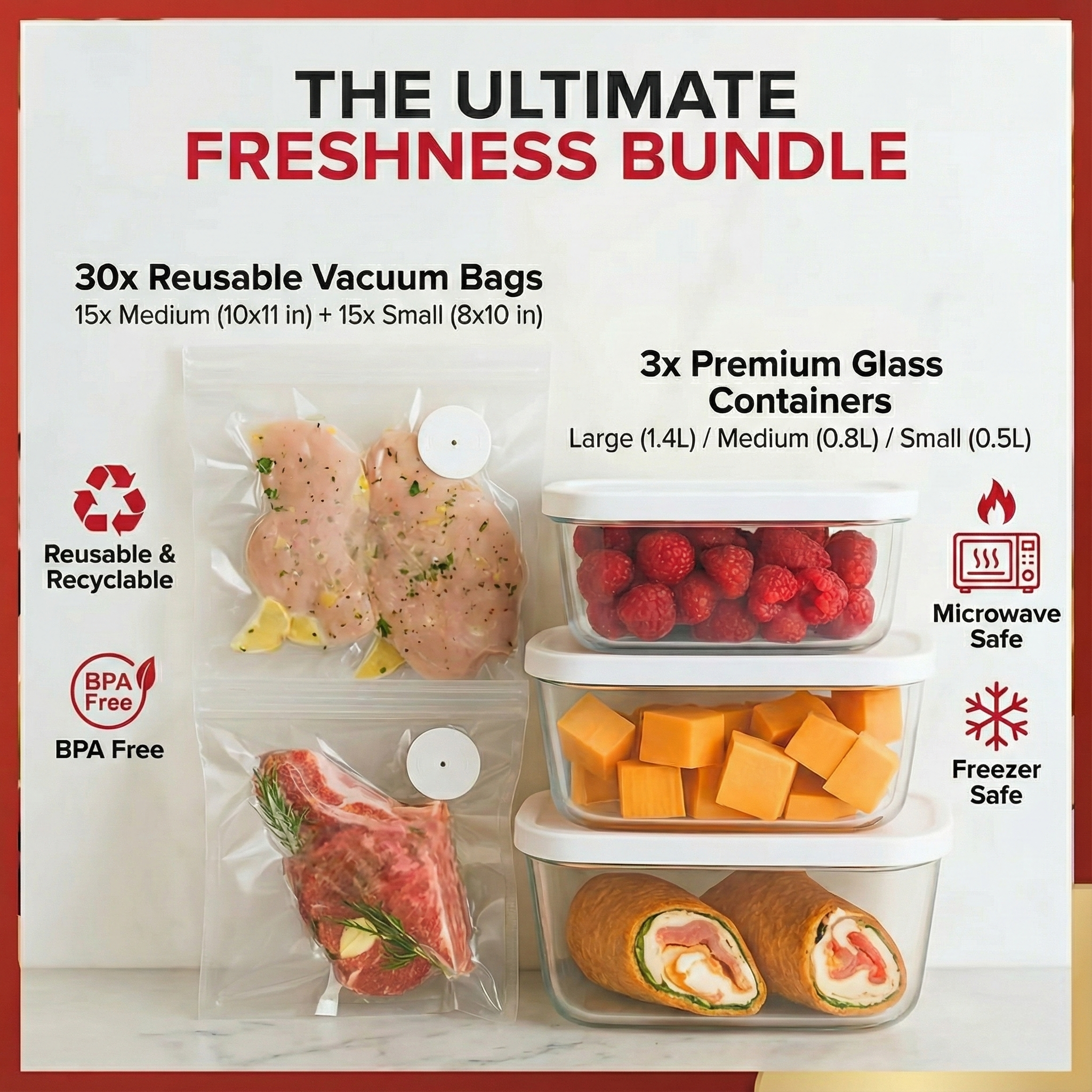 ChefShield™ Wireless Sealer + 6 Heavy-Duty Vacuum Pouches + 30 Heavy-Duty Vacuum Pouches