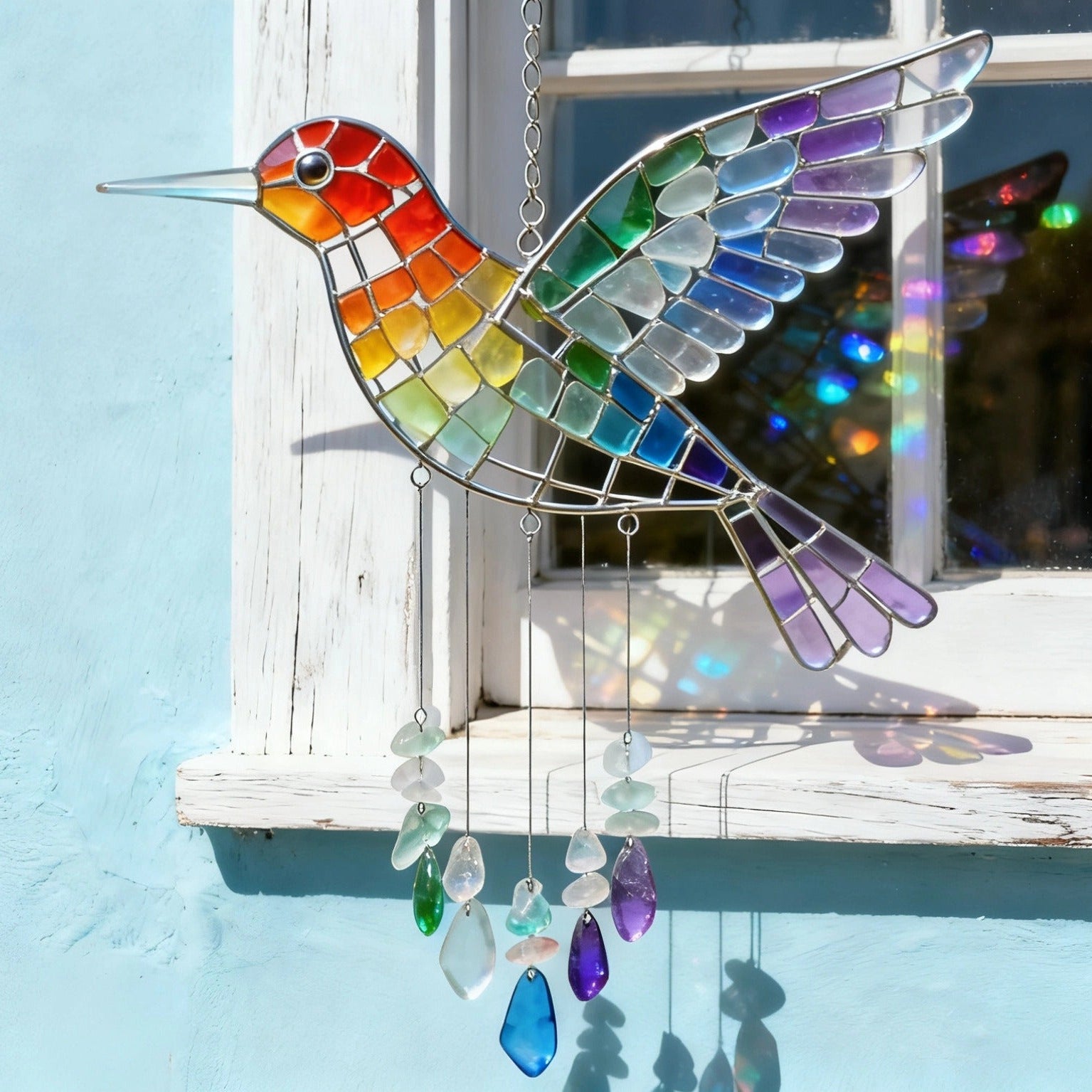 Sea Glass Rainbow Bird Wind Chime