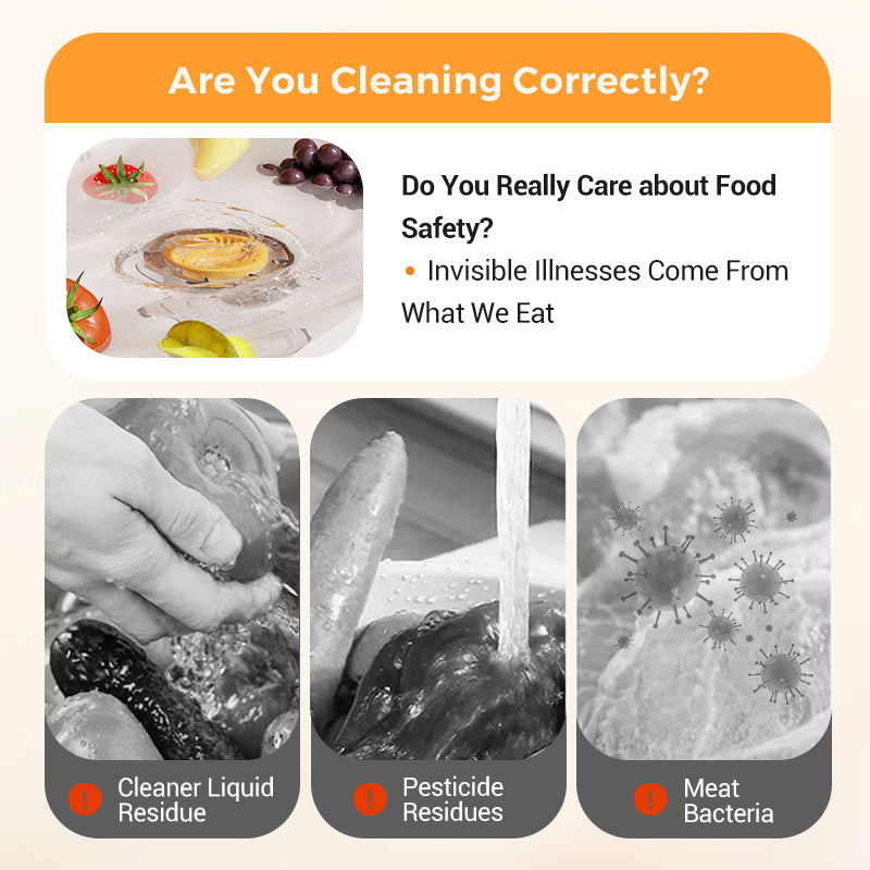 NOW! Portable Food Cleaner & Purifier - Removes Pesticides & Bacteria in 3 Mins, USB Charging for Kitchen/Travel