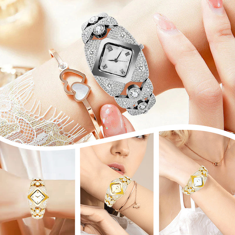 Retro Quartz Watch with Sparkling Rhinestones