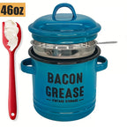 42 oz bacon grease container with strainer and food-grade silicone spatula