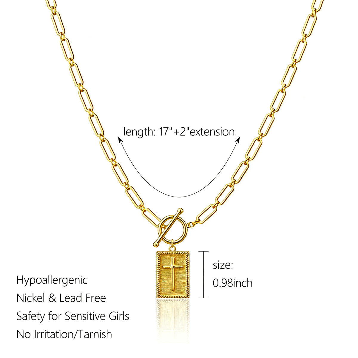 Cross Pendant Paperclip Chain Necklace, Unisex, Waterproof and Sweat-Resistant, Fade-Proof