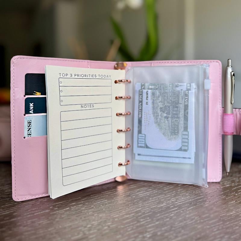 Checkered Pocket A7 Budget Mini Binder Wallet Planner Notebook with Money Stuffing Zip Envelopes