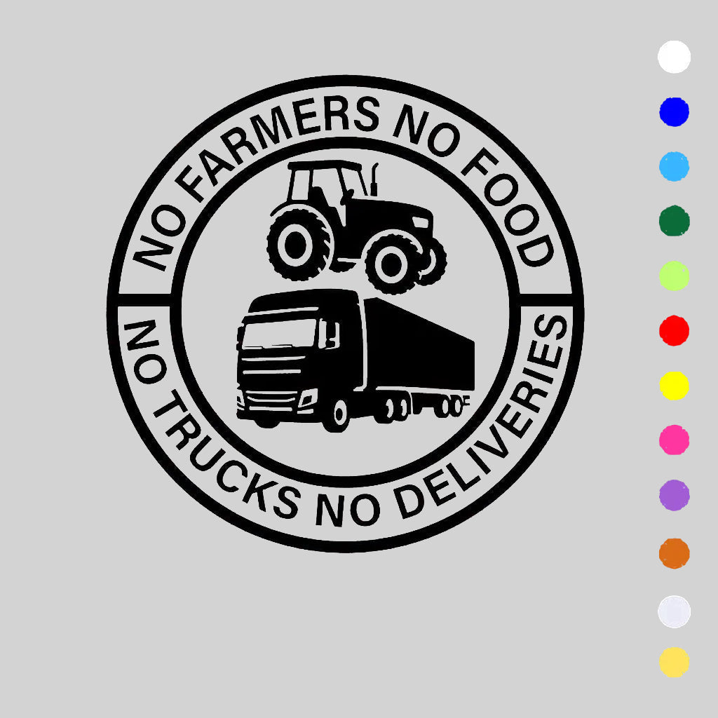 No Farmers No Food No Trucks No Deliveries Vinyl Sticker – 140mm Decal