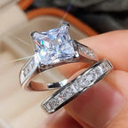 2-Piece Set Fashion Sparkling Cubic Zirconia Rings
