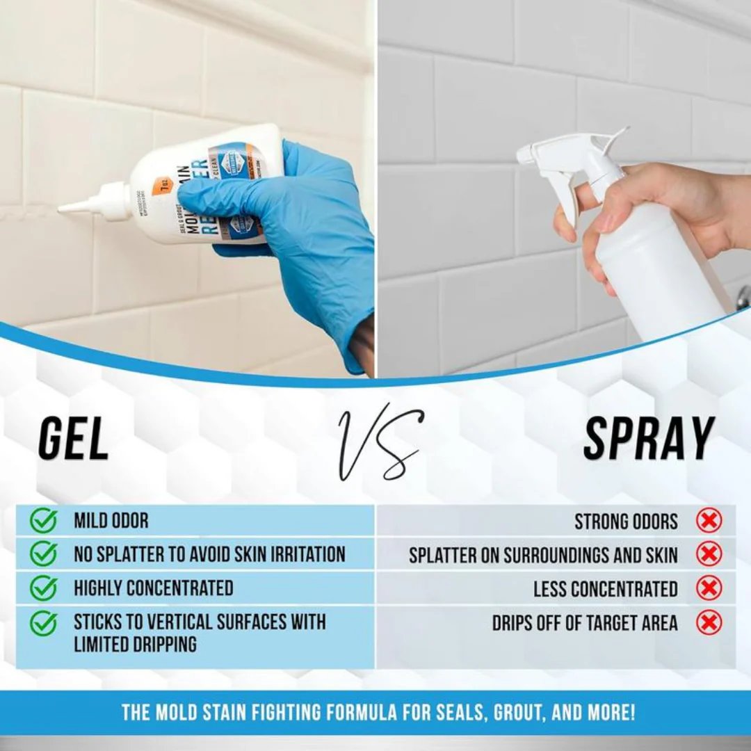 LIMITED SALE !! Mold Remover Gel with Scrub Brush – Heavy Duty Mildew Stain Cleaner for Washer Gasket, Shower Caulk, Tile Grout & Bathroom