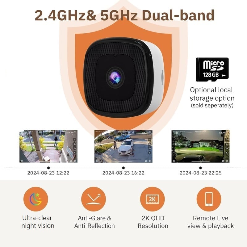 Crystal-clear 2K security camera Color Night Vision 24/7 Recording & Smart Alerts Easy Install