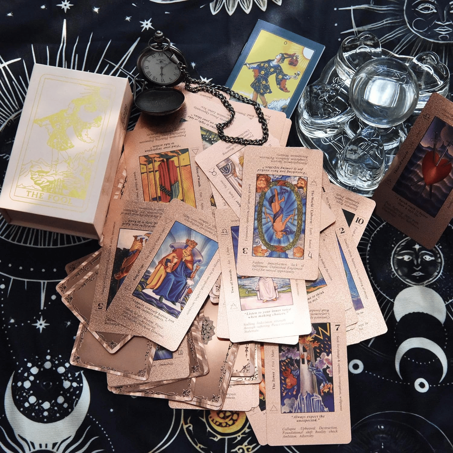 NOW! Witchy Cauldron Tarot Card Set – Rose Gold Accents, Complete Guide Book & Velvet Pouch
