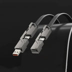 New 4-in-1 Cable 100W [Fast Charging & Data Sync] Flat Braided Multi Charger Cord Combo Lightning/Type C/USB A Ports