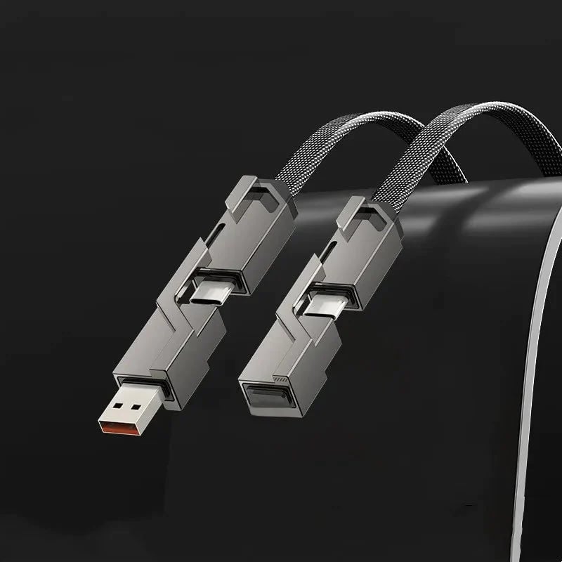 New 4-in-1 Cable 100W [Fast Charging & Data Sync] Flat Braided Multi Charger Cord Combo Lightning/Type C/USB A Ports