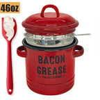 42 oz bacon grease container with strainer and food-grade silicone spatula