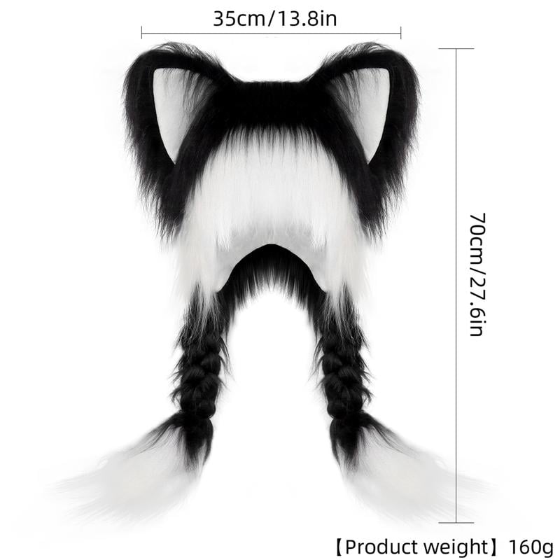 Soft Furry Animal Ear Hat with Braids